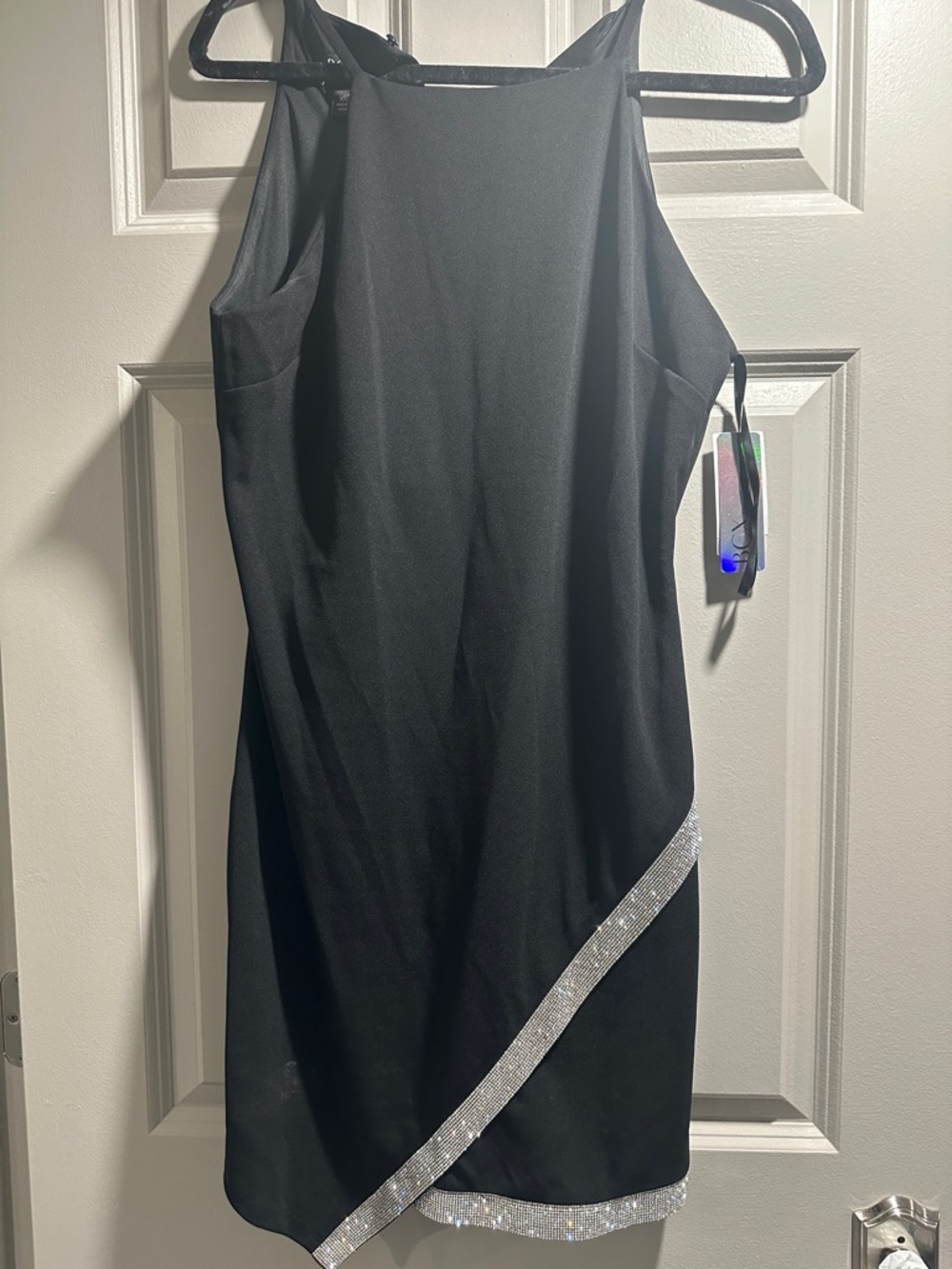 Black Sleeveless Dress with Sparkle Trim - Elegant Evening Style